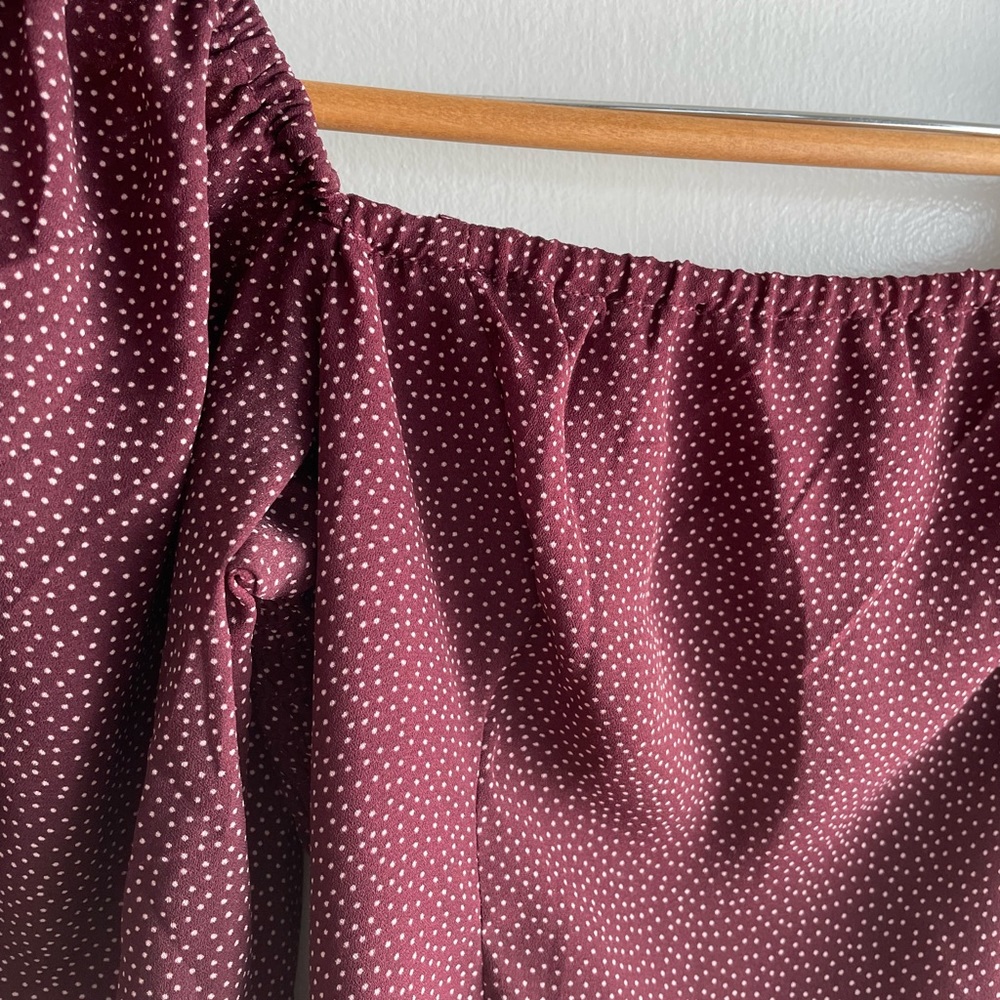 Abercrombie & Fitch Smocked Back Fitted Top with Balloon Sleeves XS Burgundy - Picture 11 of 12